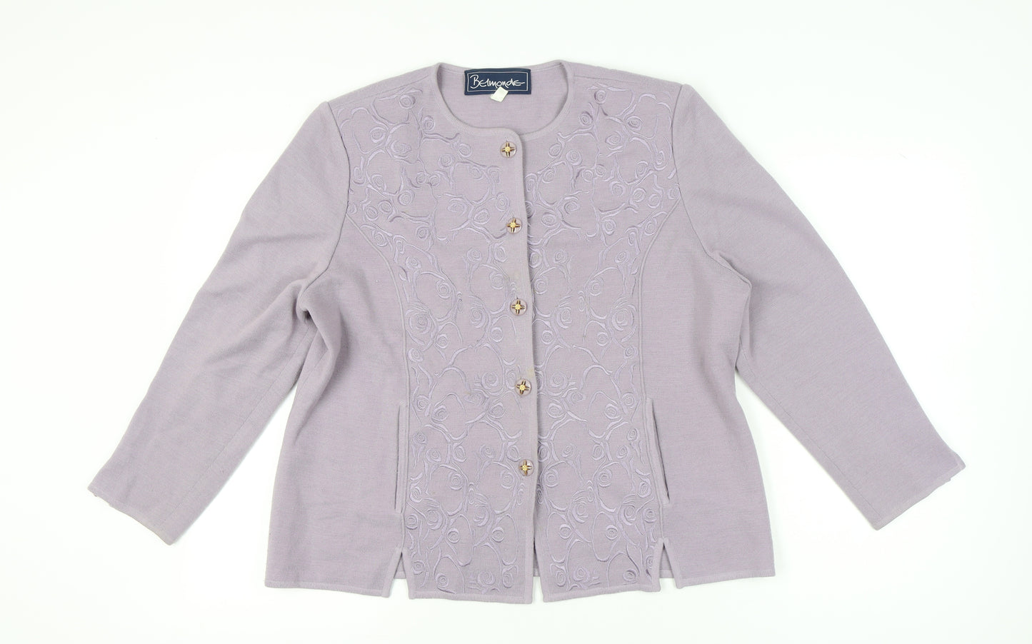Belmonde Women’s Purple Cardigan UK 20 Embroidered Long Sleeve Knit