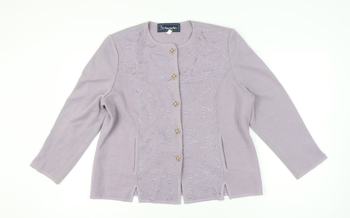 Belmonde Women’s Purple Cardigan UK 20 Embroidered Long Sleeve Knit