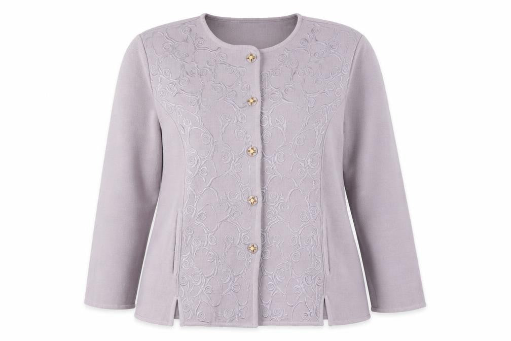 Belmonde Women’s Purple Cardigan UK 20 Embroidered Long Sleeve Knit