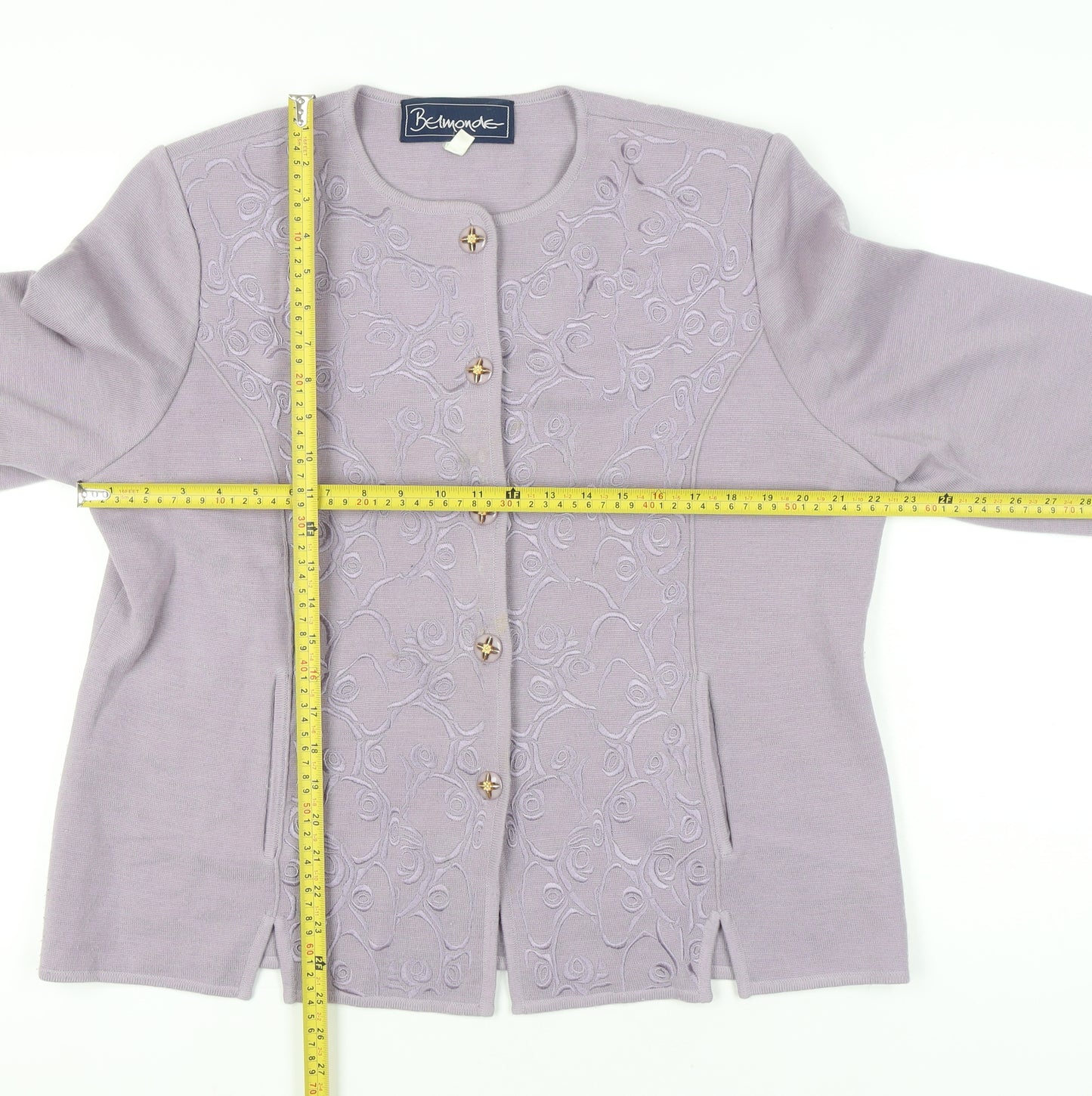 Belmonde Women’s Purple Cardigan UK 20 Embroidered Long Sleeve Knit