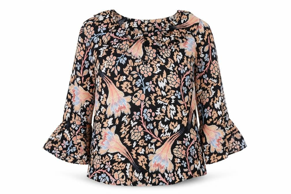 Front view of Somerset by Alice Temperley women’s multicoloured floral blouse, size UK 12