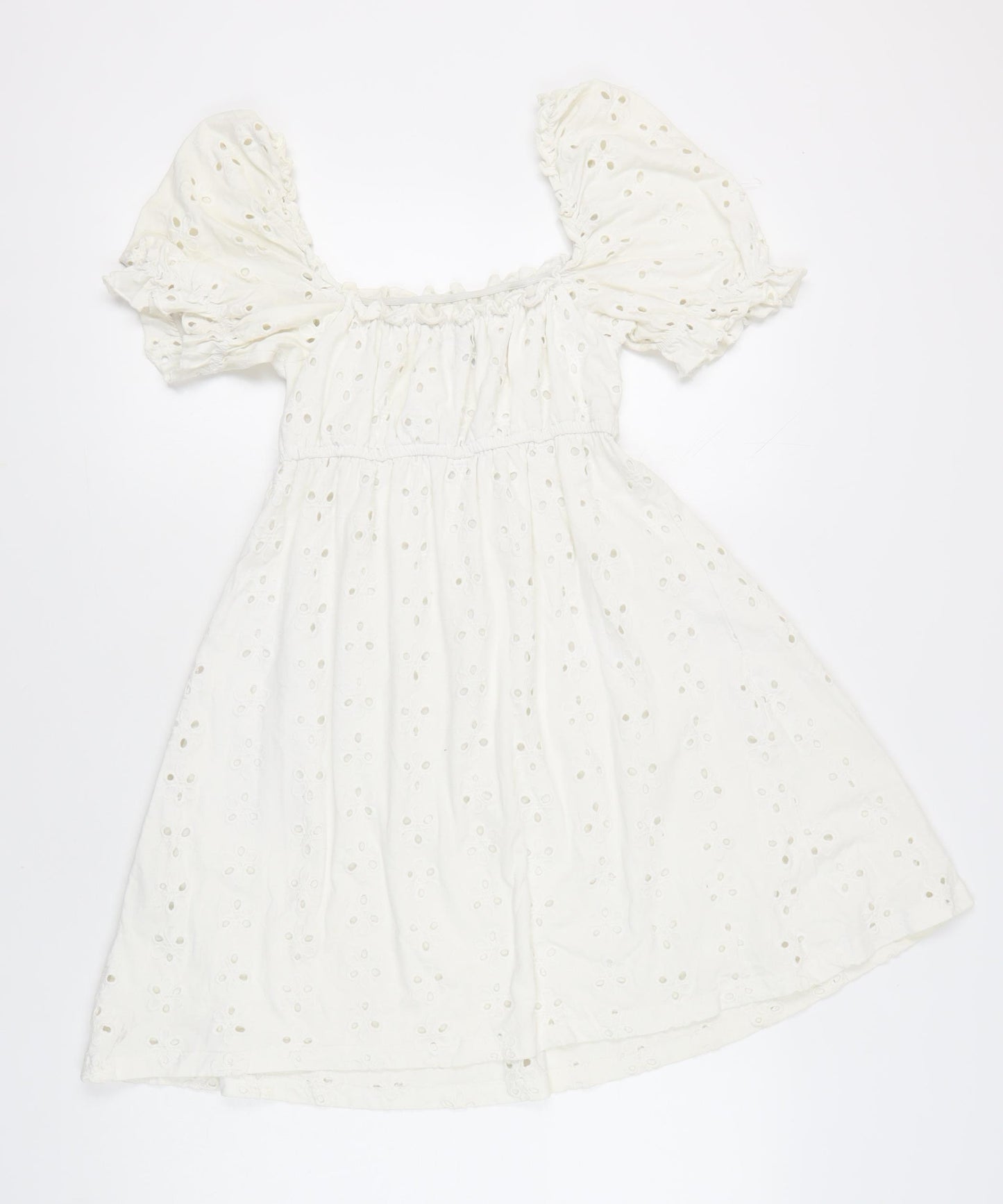 ASOS Women White Size 8 A-Line Puff Sleeve Knee Length Cotton Dress
