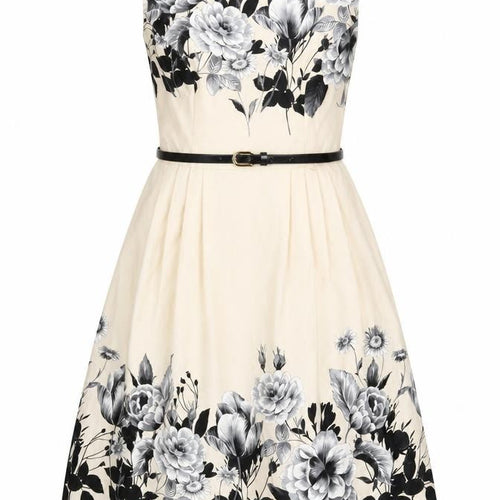 Début Women's Beige Floral Fit & Flare Dress Size 12 Scoop Neck Sleeveless