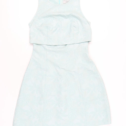 Coast Women’s Green Jacquard A-Line Dress UK 8 Sleeveless Party