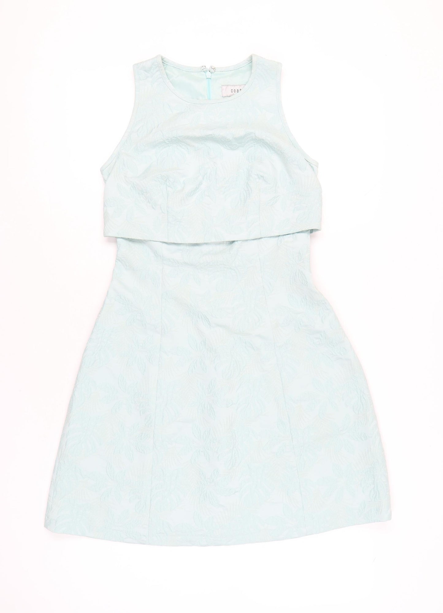 Coast Women’s Green Jacquard A-Line Dress UK 8 Sleeveless Party