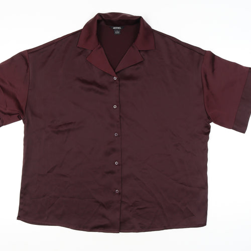 Monki Women’s Brown Collared Button-Up Shirt Size L Short Sleeve