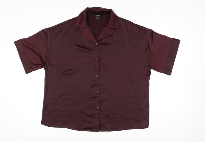 Monki Women’s Brown Collared Button-Up Shirt Size L Short Sleeve