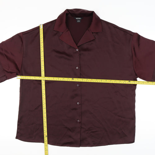 Monki Women’s Brown Collared Button-Up Shirt Size L Short Sleeve