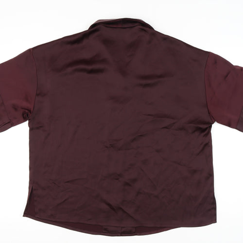 Monki Women’s Brown Collared Button-Up Shirt Size L Short Sleeve