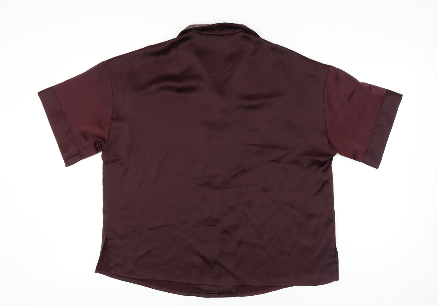 Monki Women’s Brown Collared Button-Up Shirt Size L Short Sleeve