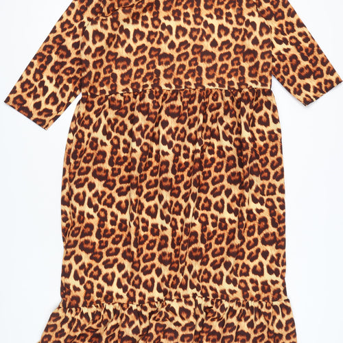 Boohoo Women’s Leopard Print Midi Shift Dress Size 18 3/4 Sleeve