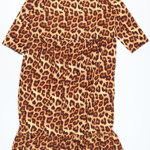 Boohoo Women’s Leopard Print Midi Shift Dress Size 18 3/4 Sleeve