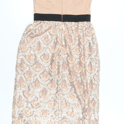 Rare London Women’s Beige Strapless Sequin Knee Length Dress UK 10