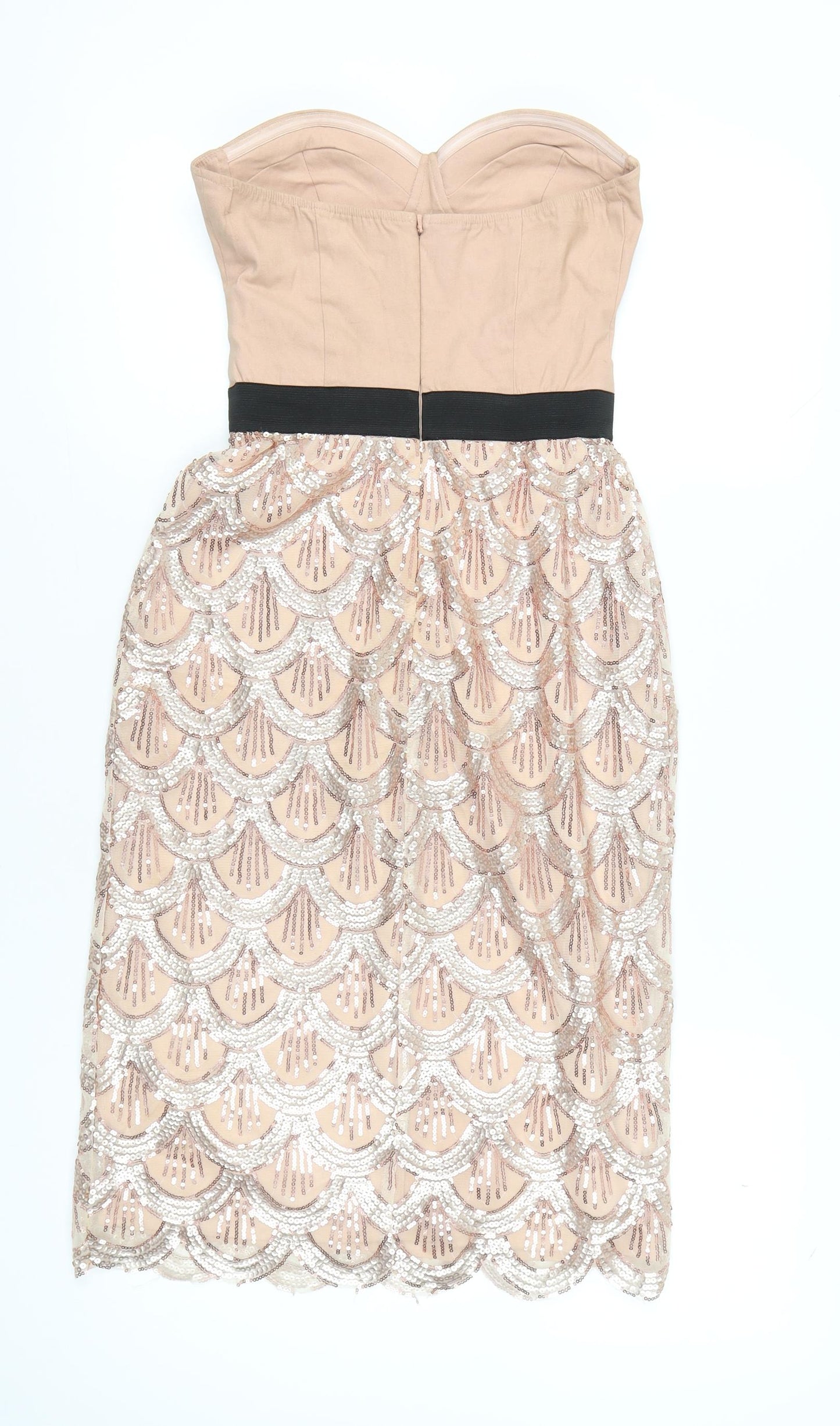 Rare London Women’s Beige Strapless Sequin Knee Length Dress UK 10