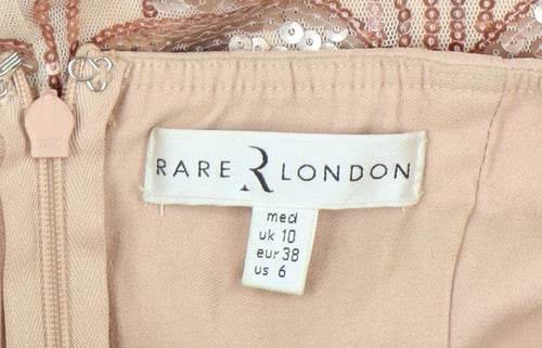 Rare London Women’s Beige Strapless Sequin Knee Length Dress UK 10