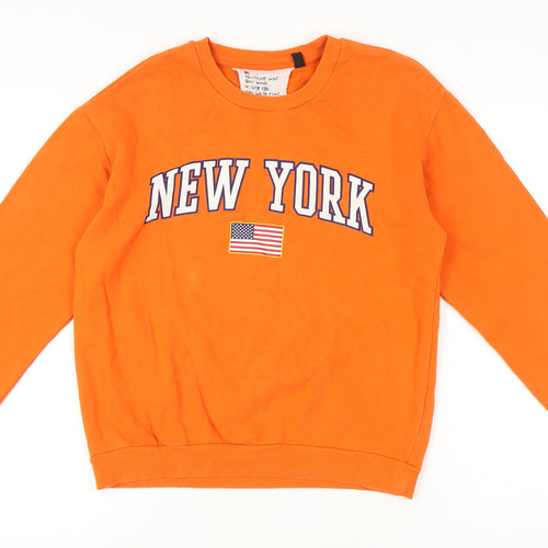 Topshop Womens Orange New York Sweatshirt UK 12 Cotton Blend
