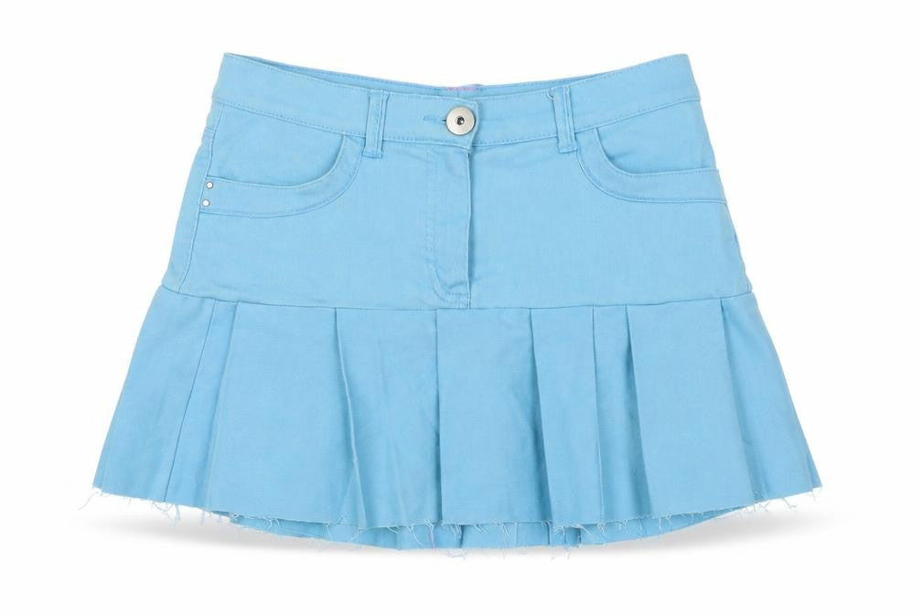 Front view of Marks & Spencer women’s blue, size UK 12, pleated short skirt