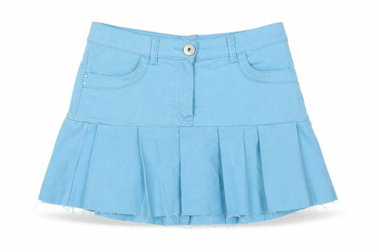 Front view of Marks & Spencer women’s blue, size UK 12, pleated short skirt