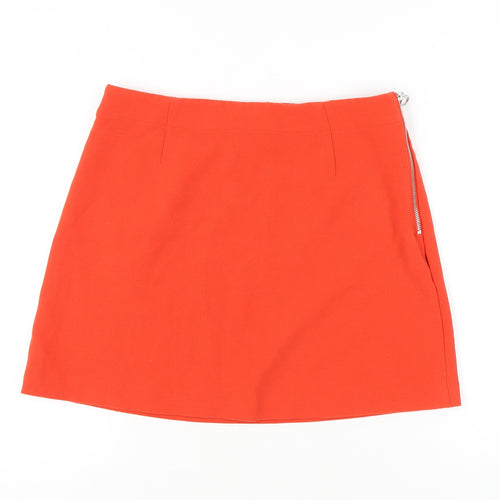 Monki Women’s Red Size 14 Short Pencil Skirt Zip Stretch