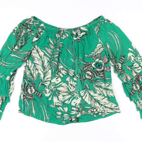Solitaire Women’s Green Floral Off Shoulder Boho Blouse Top S