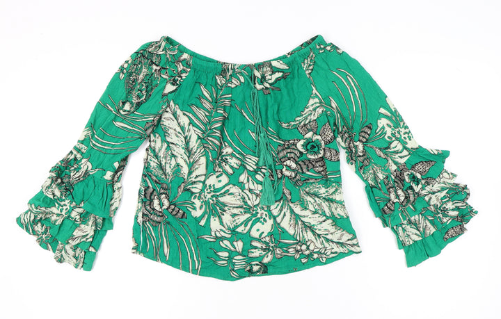 Solitaire Women’s Green Floral Off Shoulder Boho Blouse Top S