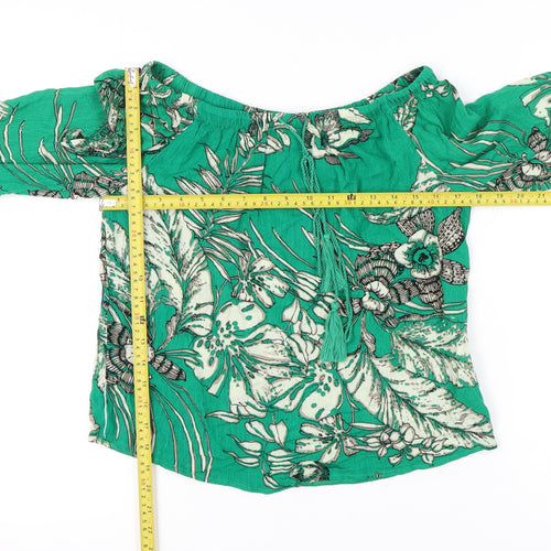 Solitaire Women’s Green Floral Off Shoulder Boho Blouse Top S