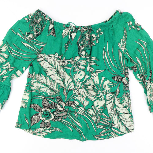Solitaire Women’s Green Floral Off Shoulder Boho Blouse Top S