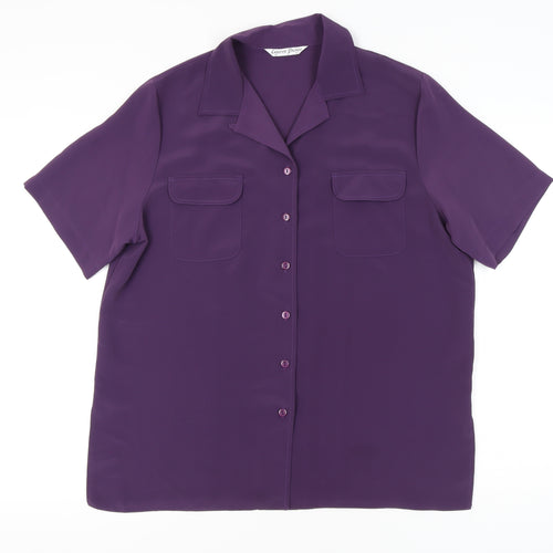 Lauren Duvar Womens Purple Button-Up Shirt Size 14 Short Sleeve