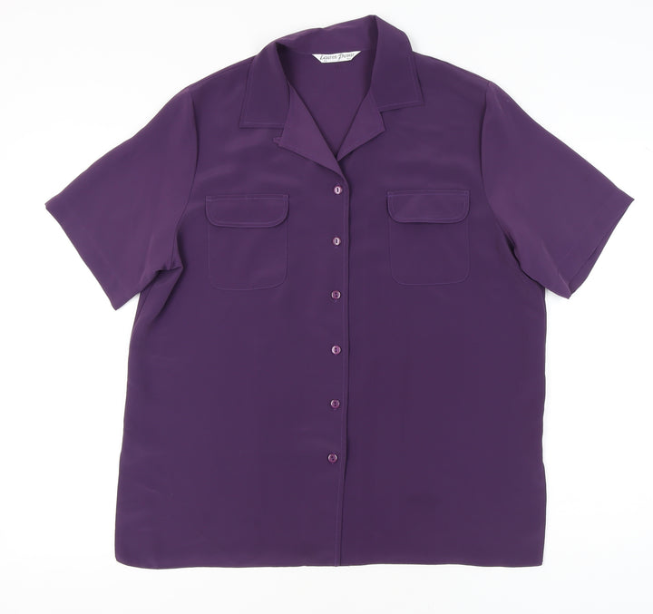 Lauren Duvar Womens Purple Button-Up Shirt Size 14 Short Sleeve
