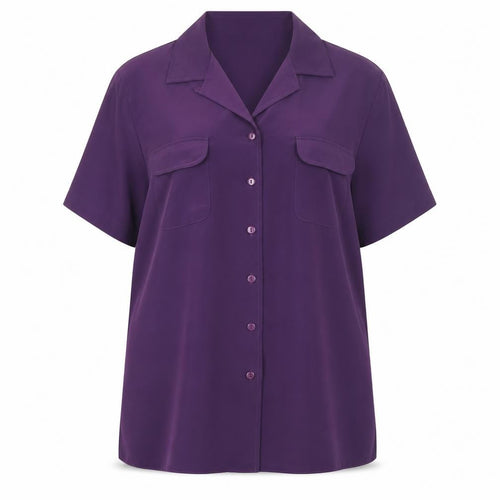 Lauren Duvar Womens Purple Button-Up Shirt Size 14 Short Sleeve