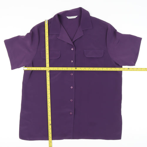 Lauren Duvar Womens Purple Button-Up Shirt Size 14 Short Sleeve