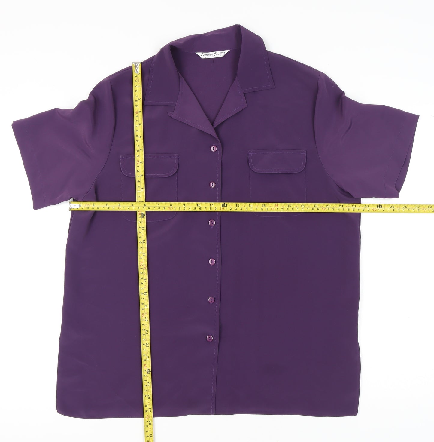 Lauren Duvar Womens Purple Button-Up Shirt Size 14 Short Sleeve