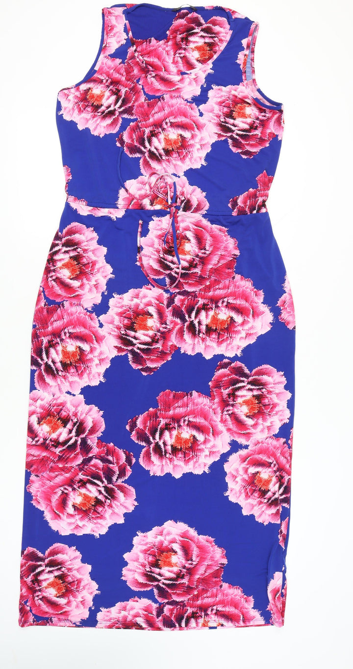 Marks and Spencer Women’s Blue Floral Scoop Neck Sheath Dress Size 14