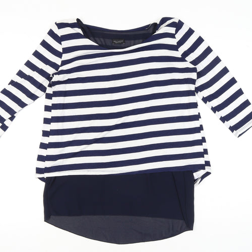 Luca Vanucci Women’s Blue White Striped Tunic Top S Nautical 3/4 Sleeve