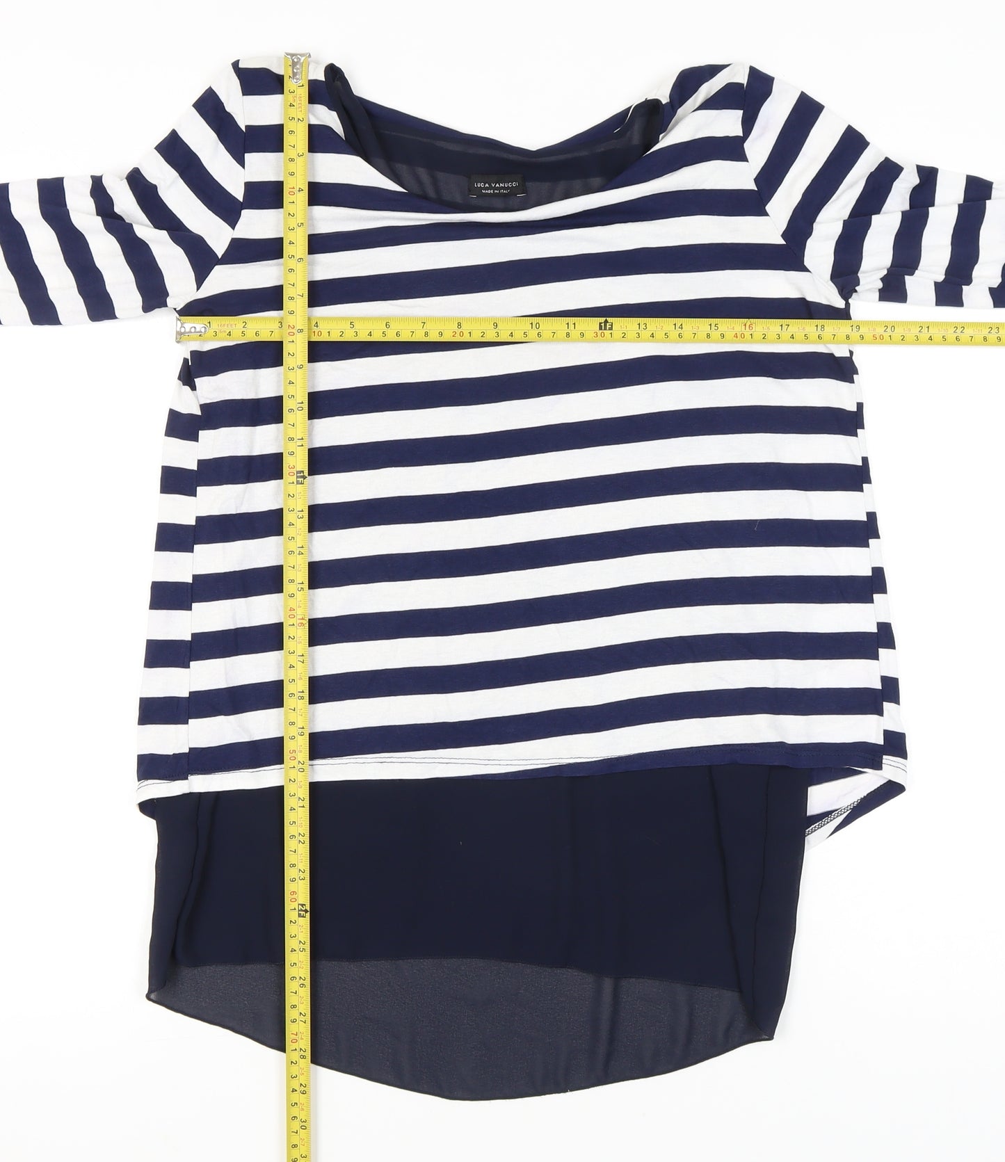 Luca Vanucci Women’s Blue White Striped Tunic Top S Nautical 3/4 Sleeve