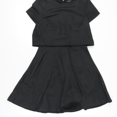 Warehouse Women Black Size 10 Fit & Flare Knee Length Dress