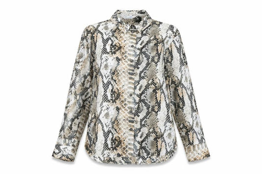 Front view of Primark Women’s Multicoloured Snake Print Button-Up Shirt XS