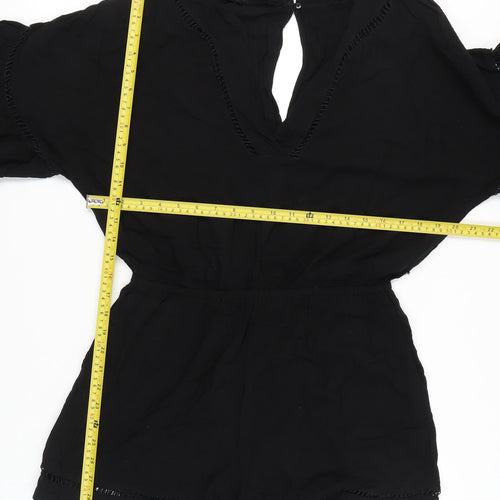 H&M Womens Black Viscose 3/4 Flared Sleeve Playsuit Size 10