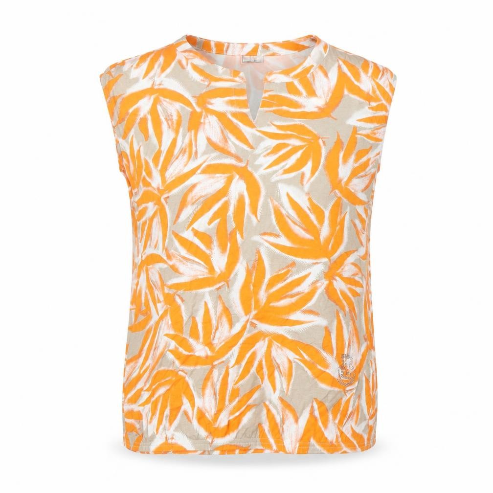 Barbara Lebek Women’s Orange Beige Floral Blouse Size 12