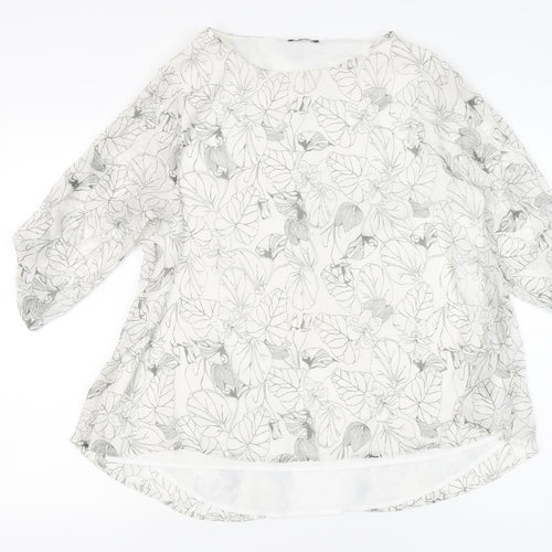 Viza Víz Womens White Floral Chiffon Tunic Blouse Size 14