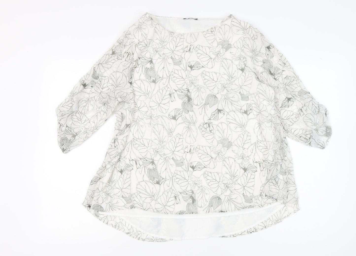 Viza Víz Womens White Floral Chiffon Tunic Blouse Size 14