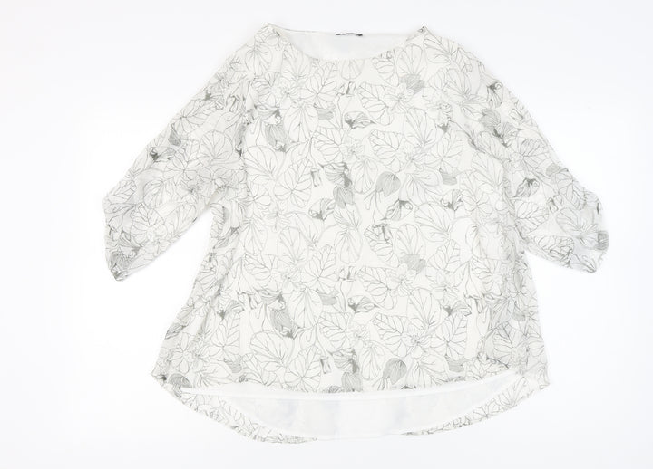 Viza Víz Womens White Floral Chiffon Tunic Blouse Size 14