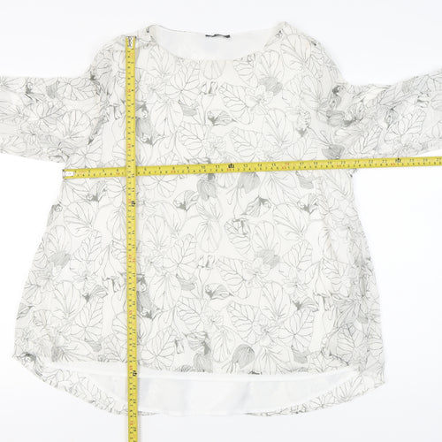 Viza Víz Womens White Floral Chiffon Tunic Blouse Size 14