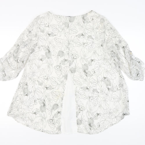Viza Víz Womens White Floral Chiffon Tunic Blouse Size 14