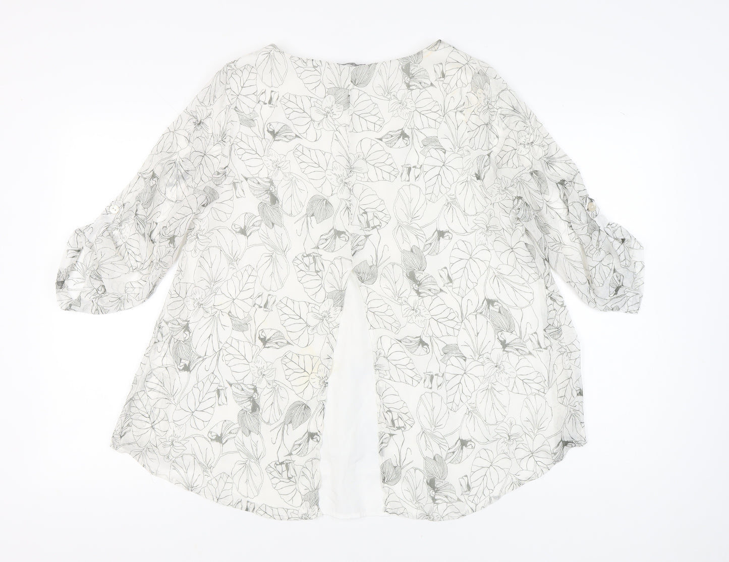 Viza Víz Womens White Floral Chiffon Tunic Blouse Size 14