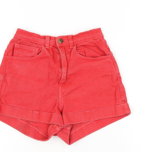 American Apparel Womens Red Denim High Waist Cuffed Shorts Size 6