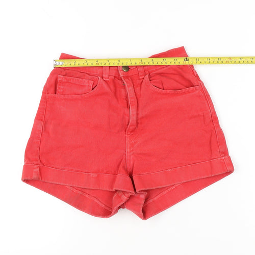 American Apparel Womens Red Denim High Waist Cuffed Shorts Size 6