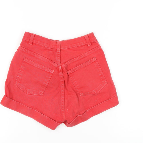 American Apparel Womens Red Denim High Waist Cuffed Shorts Size 6
