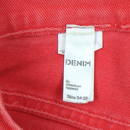 American Apparel Womens Red Denim High Waist Cuffed Shorts Size 6