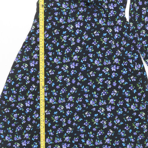 New Look Womens Black Floral Midi A-Line Dress UK 8 Long Sleeve